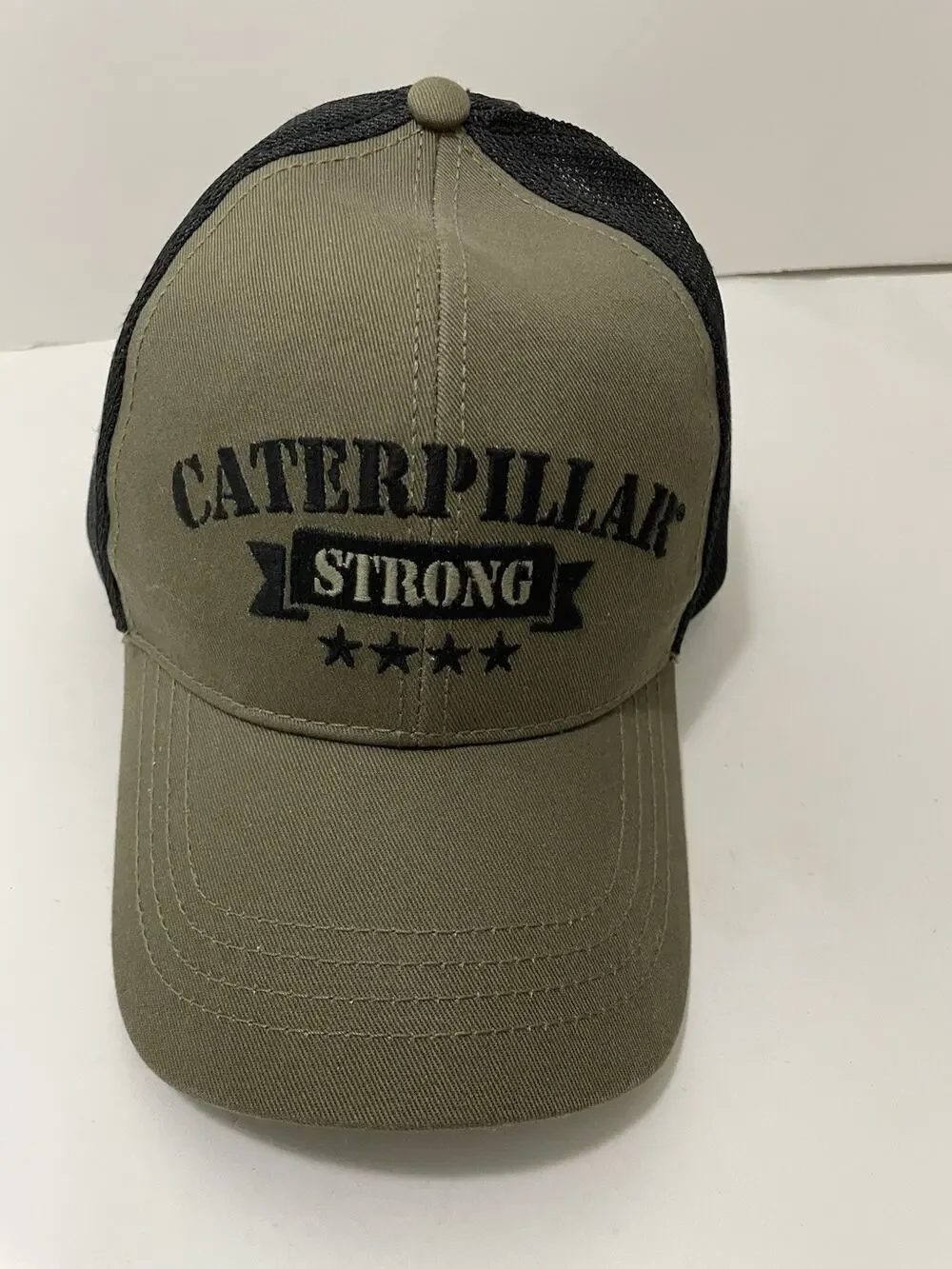 Caterpillar Strong Olive Green Black Mesh Trucker Snapback Hat NWT